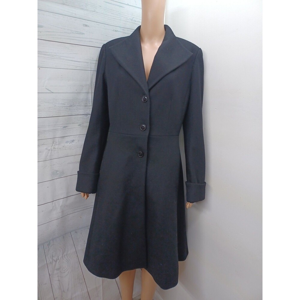 Vtg Marvin Richards Wool Blend Trench Coat Overcoat Black Pockets Sz 8
